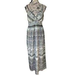 Women Shes Cool Sleeveless Paisley Maxi Sun Dress Size L Gray Blue Boho Summer